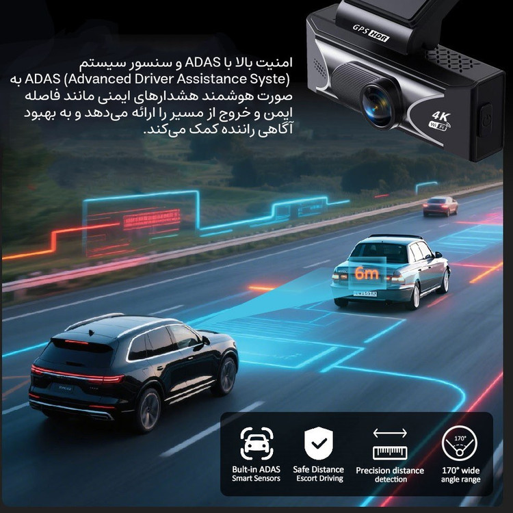 دوربین ثبت وقایع خودرو 4K اتوویژن مدل HX230 به همراه دوربین عقب، wifi و GPS