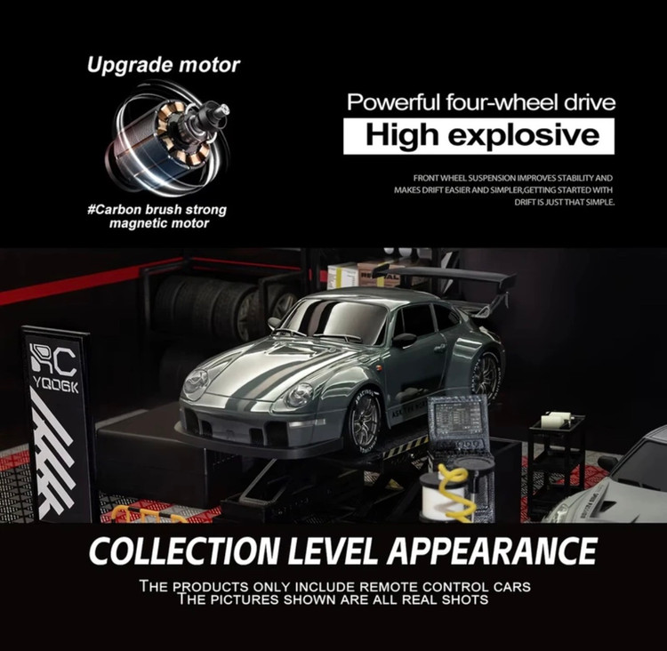 ماشین کنترلی پورشه 911 GT3 ShadowDrift 1:24، چهارچرخ محرک، دریفتدار، سرعت ۱۵+، چراغ LED و بدنه ABS مقاوم