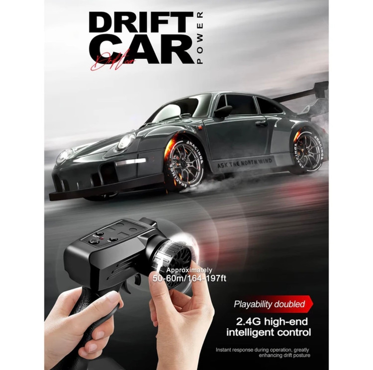 ماشین کنترلی پورشه 911 GT3 ShadowDrift 1:24، چهارچرخ محرک، دریفتدار، سرعت ۱۵+، چراغ LED و بدنه ABS مقاوم