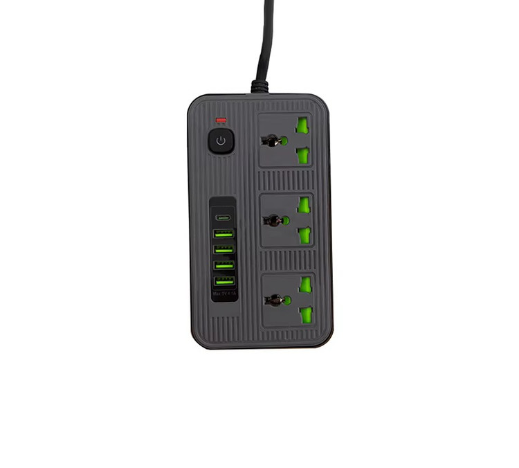 چندراهی برق NEW TIMES مدل Z71 | ۴ پریز برق + ۴ USB + USB-C با کابل ۲ متری