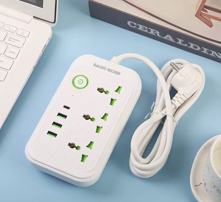 چندراهی برق ۴ خانه DEZHI A05U با ۳ پورت USB و ۱ پورت Type-C