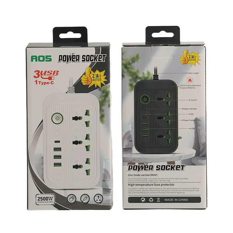 چندراهی برق ۴ خانه DEZHI A05U با ۳ پورت USB و ۱ پورت Type-C