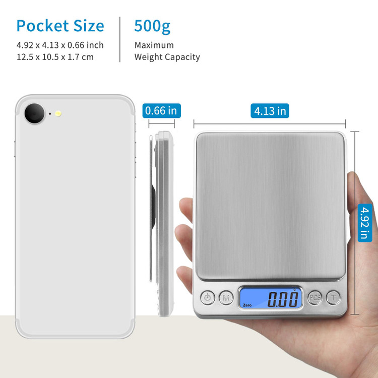ترازوی دیجیتال آشپزخانه و شیرینیپزی 500 گرم با دقت 0.01 گرم