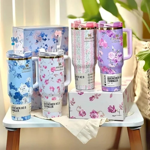 ماگ استنلی گلدار Quencher H2.O Tumbler دسته دار 1.18 لیتر