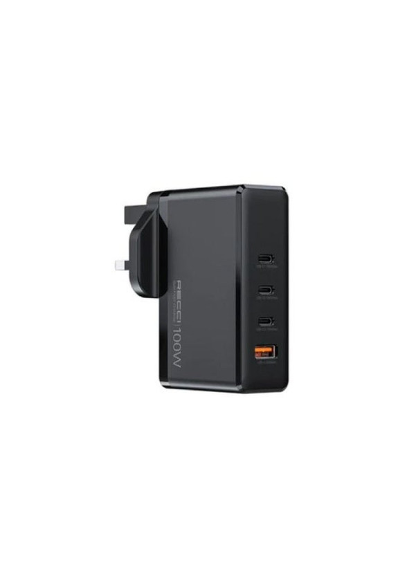 شارژر دیواری رچی Recci RC41 GaN 100W | چهار پورت فست شارژ | 3×USB-C + USB-A | شارژر لپتاپ و موبایل