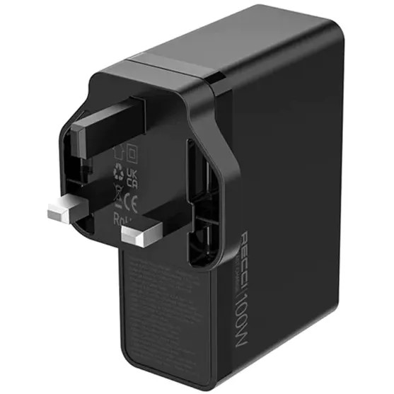 شارژر دیواری رچی Recci RC41 GaN 100W | چهار پورت فست شارژ | 3×USB-C + USB-A | شارژر لپتاپ و موبایل
