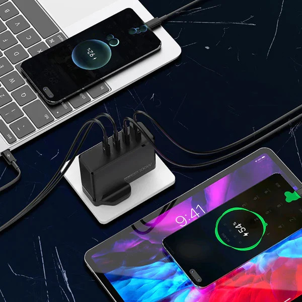 شارژر دیواری رچی Recci RC41 GaN 100W | چهار پورت فست شارژ | 3×USB-C + USB-A | شارژر لپتاپ و موبایل
