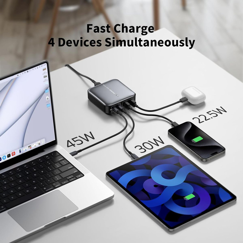 شارژر رومیزی 100 وات GaN رسی Recci RC39 چهار پورت USB-C و USB-A مناسب لپتاپ و موبایل ⚡