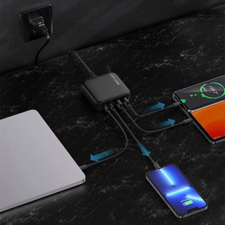 شارژر رومیزی 100 وات GaN رسی Recci RC39 چهار پورت USB-C و USB-A مناسب لپتاپ و موبایل ⚡