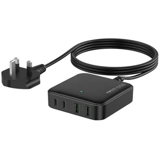 شارژر رومیزی 100 وات GaN رسی Recci RC39 چهار پورت USB-C و USB-A مناسب لپتاپ و موبایل ⚡