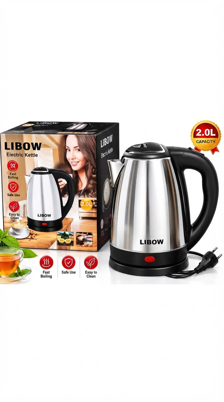 کتری برقی فلزی Libow با پایه جداشونده و چراغ نشانگر روشن بودن